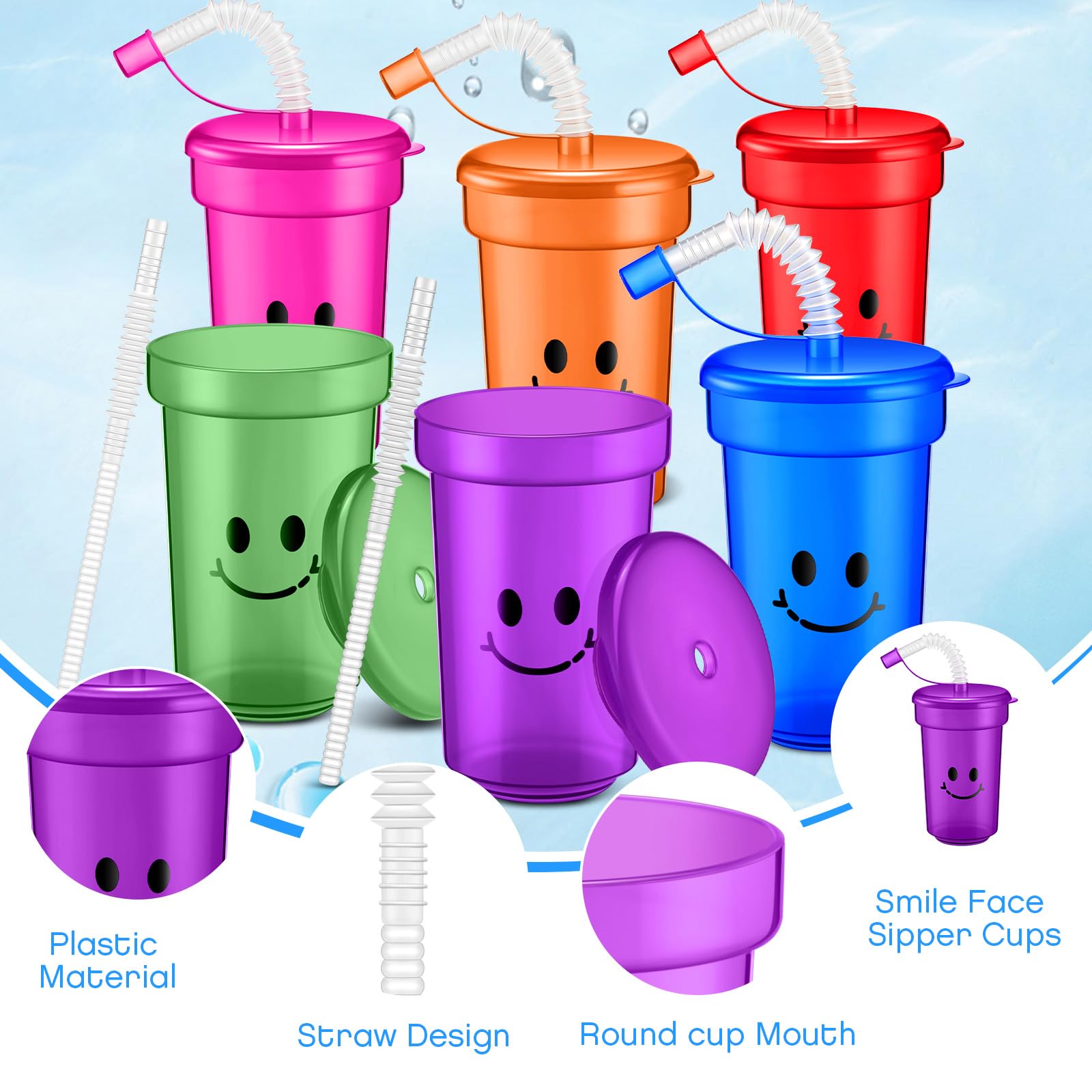 12 oz Neon Cups Bulk Laugh Face Neon Colorful Plastic Cups Back