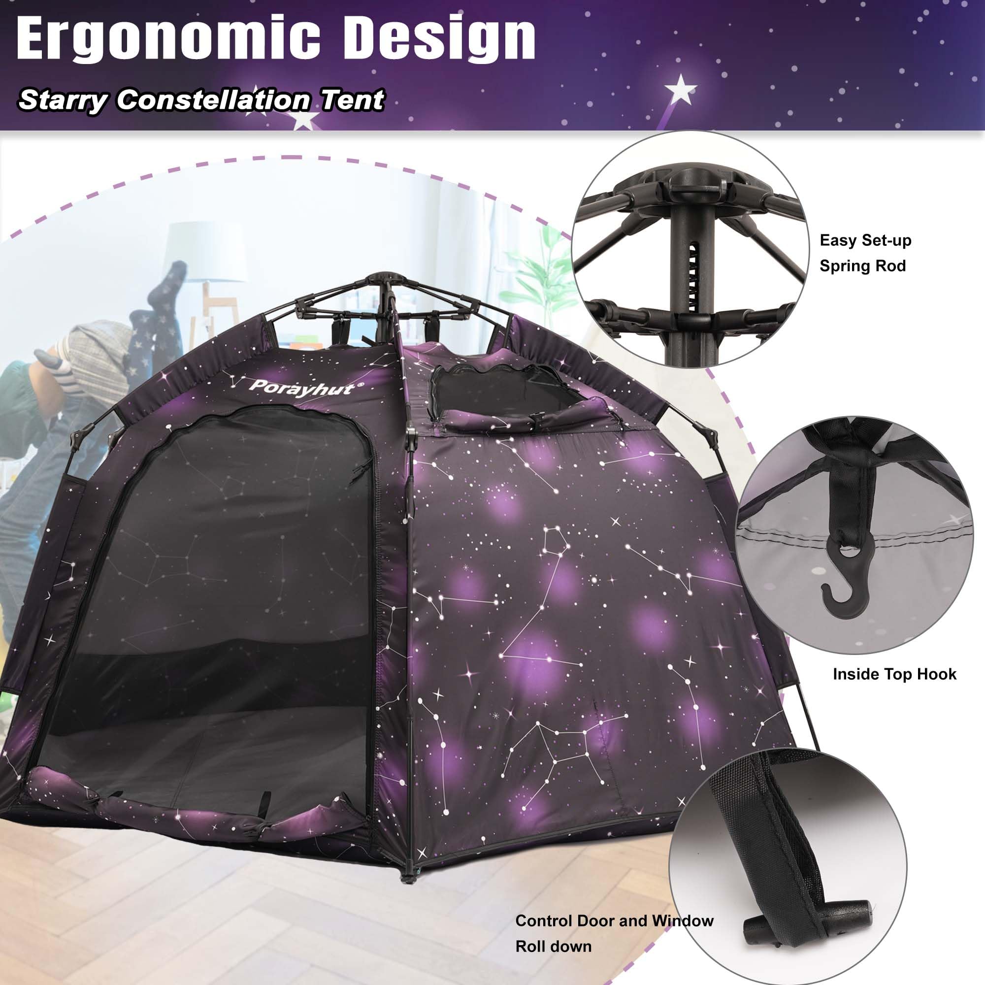 Hexagon Kids Play Tent with LED Lights