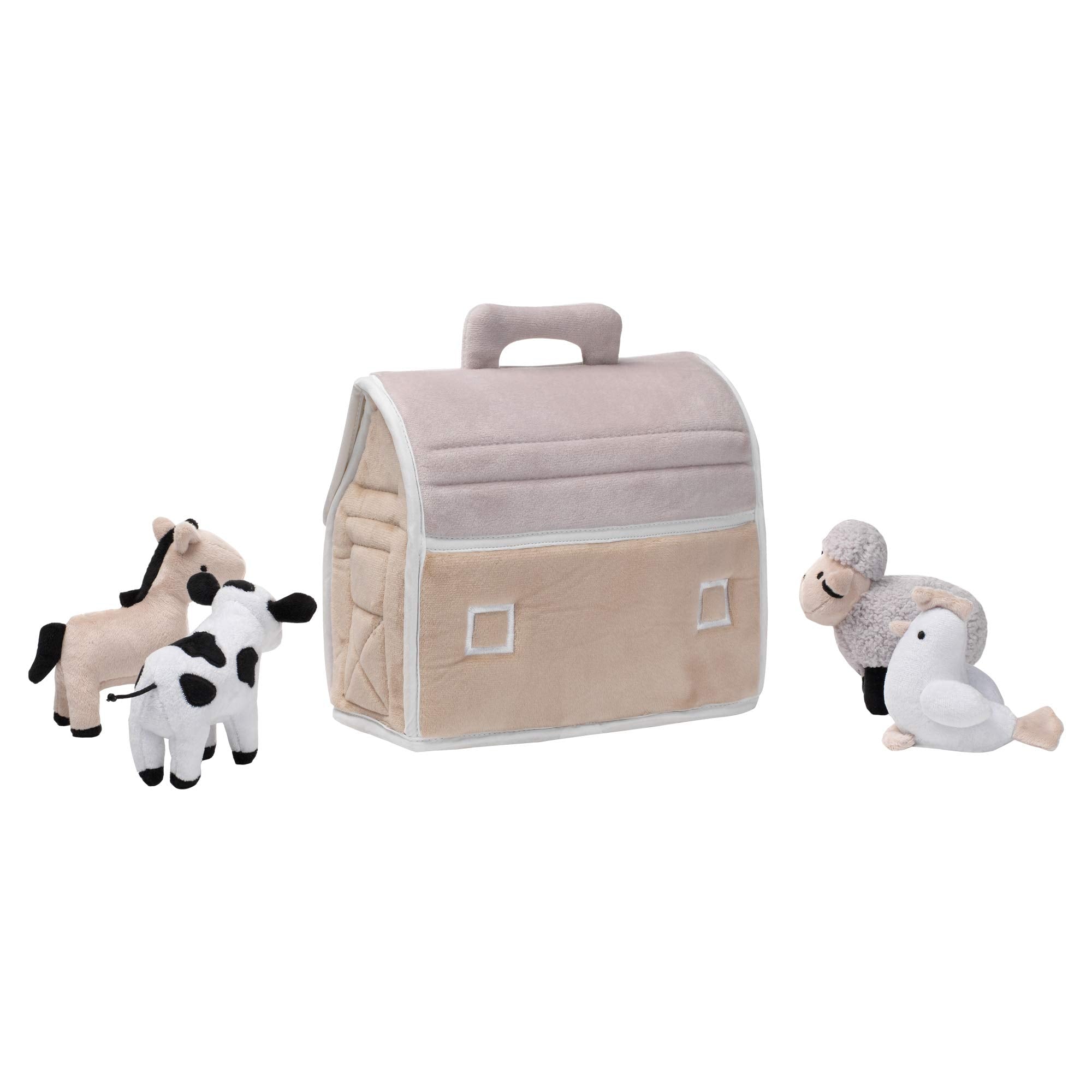 Baby Farm Plush Barn with 4 Stuffed Animals Toy - Taupe/Gray/White
