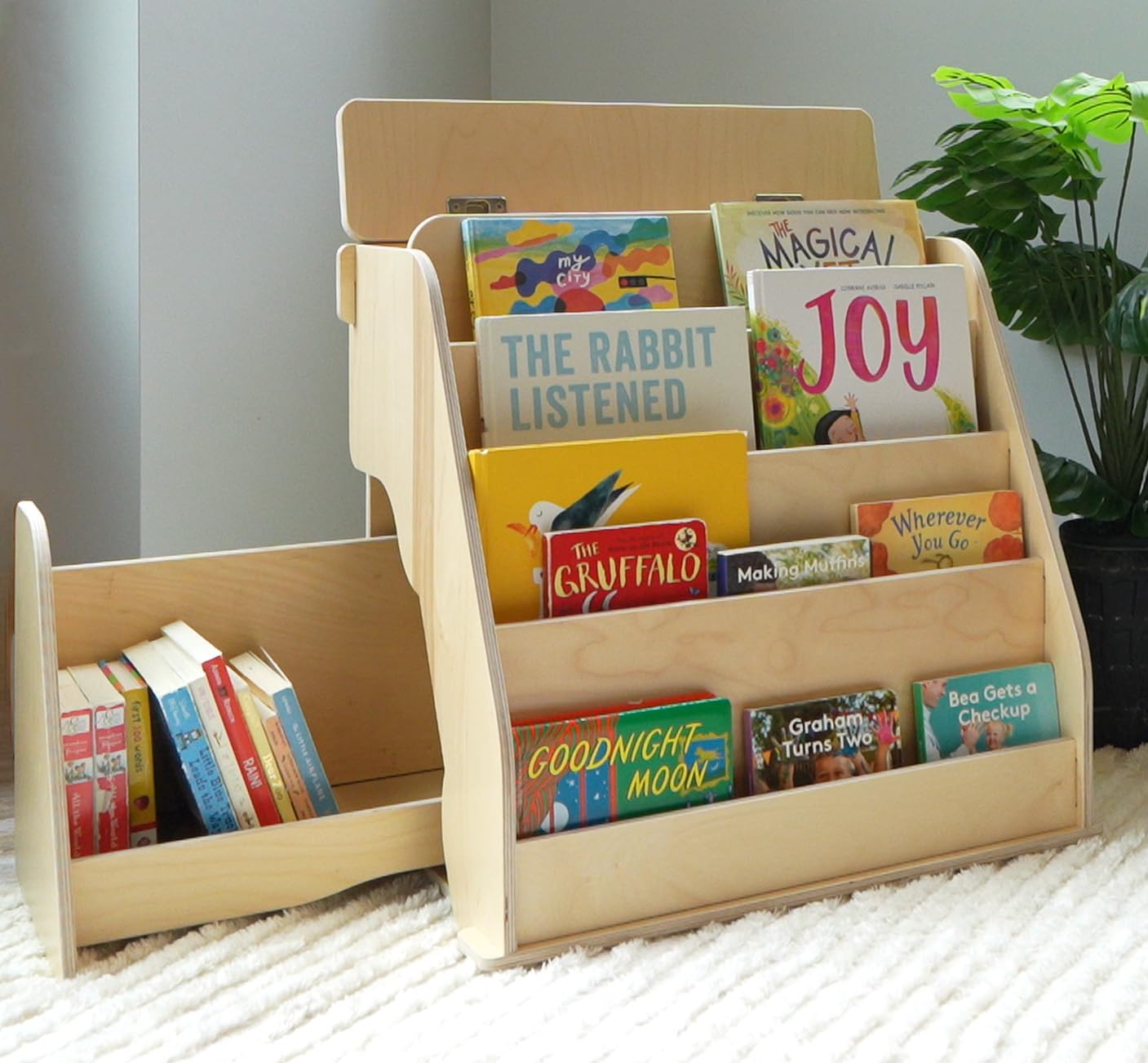 Montessori Bookshelf for Toddlers with Hidden Drawer and Toy Storage