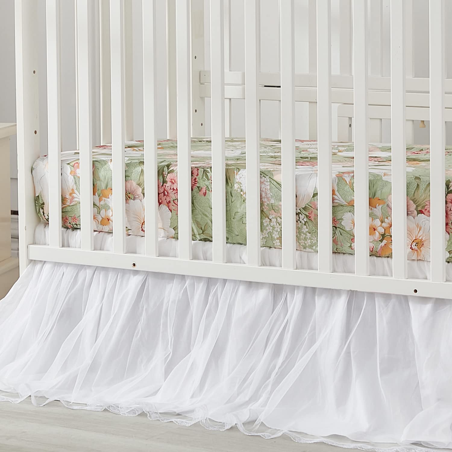 Crib Bedding Sets for Girls Garden Floral Nursery Set 3-Piece | Ruffled Baby Comforter