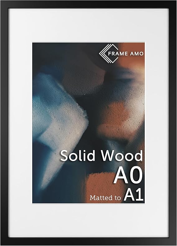 A0 33.1x46.8 Black Solid Wood Poster Frame, with 22.9x32.6 White Mat
