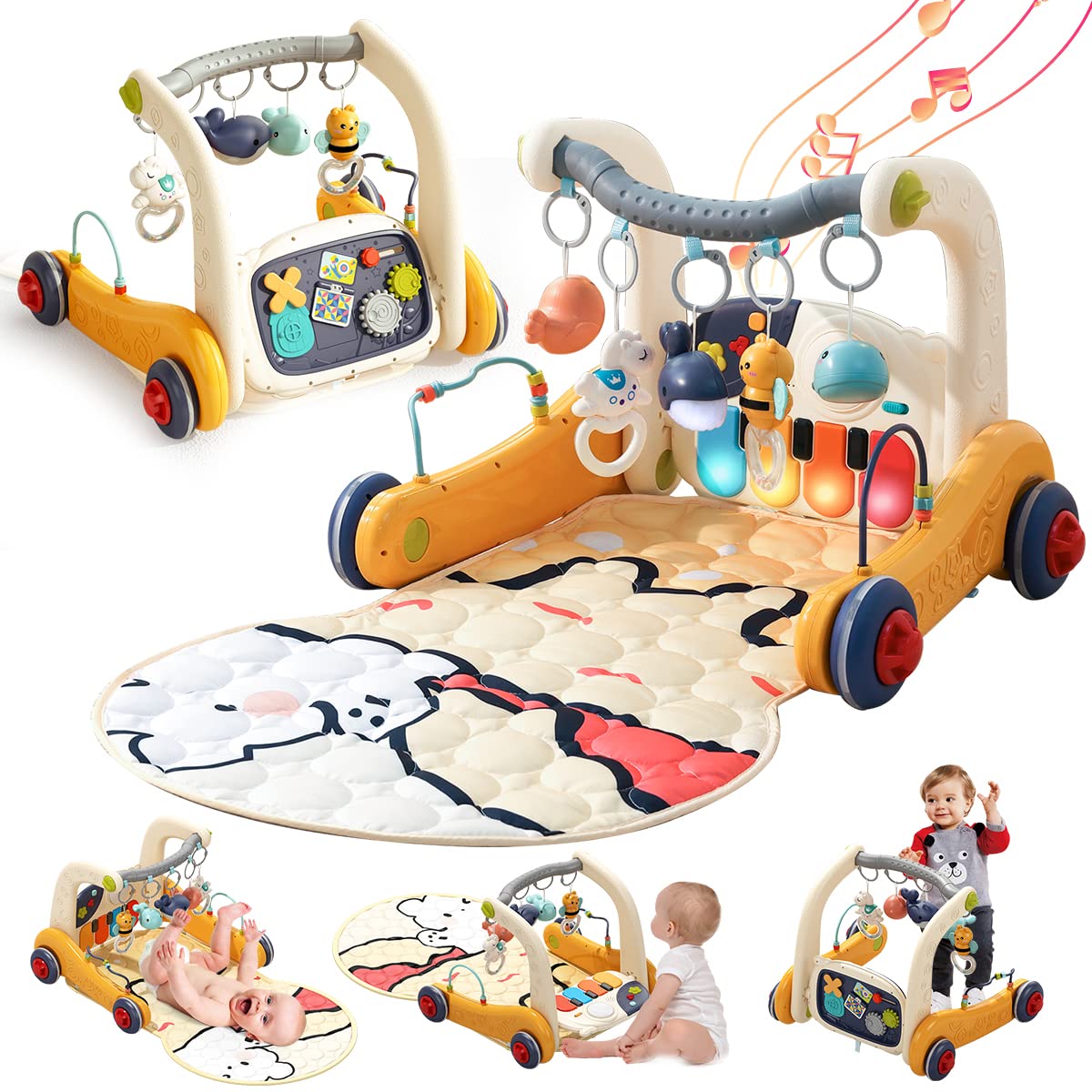 Baby Play Mat Gym,4-in-1 Baby Kick and Play Piano Tummy Time Mat Learning