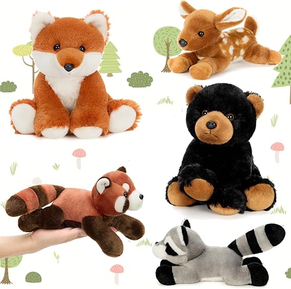 13 inch Stuffed Animals Bulk, 8 Pack Assorted Animals Plush Toy Set with Teddy Bear