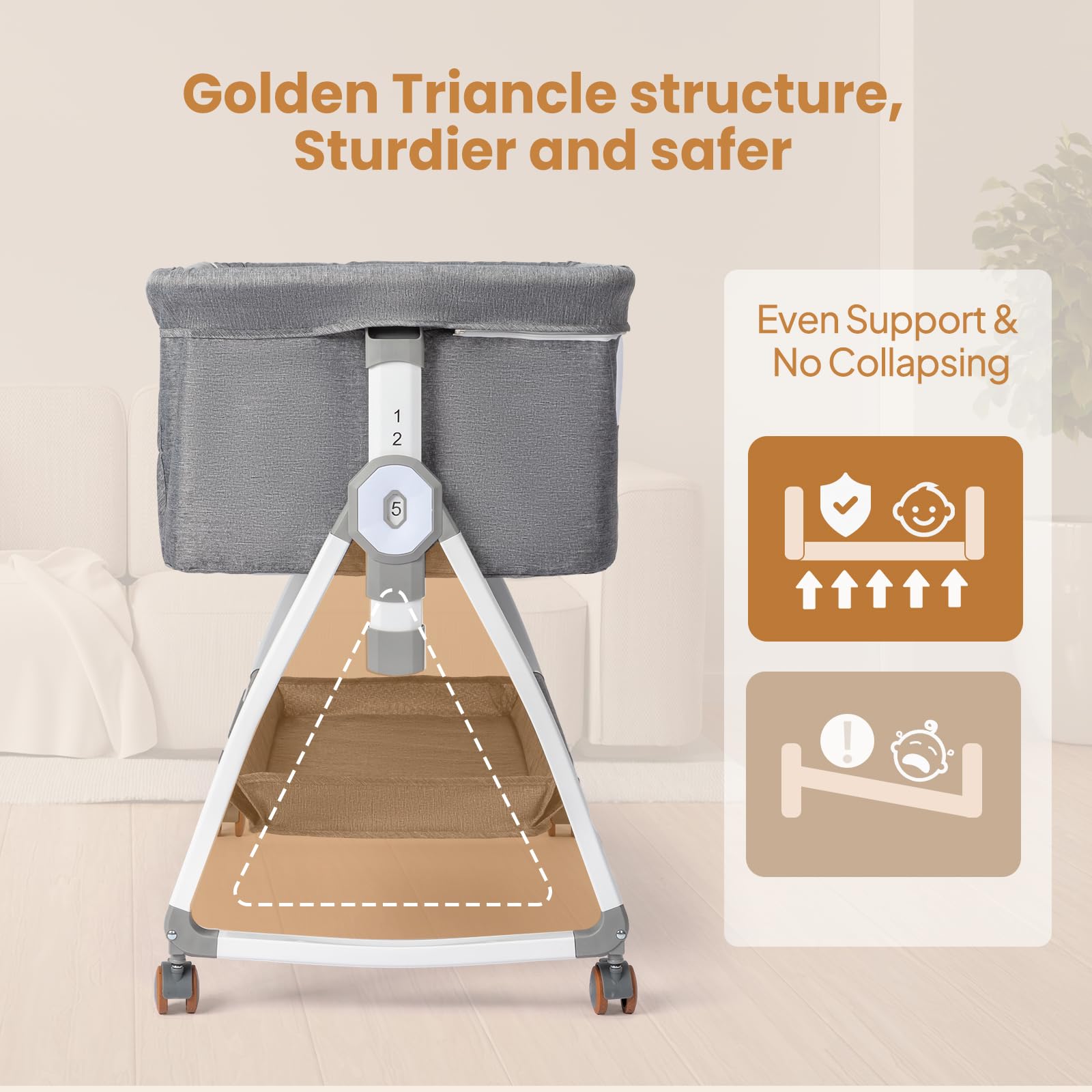 JOYMOR Baby Bassinet with Changing Table, Bedside Bassinet for Baby with Comfy Mattress and Wheels, 6 Height Adjustable Easy Folding Portable Bedside Crib for Newborn (Gray)