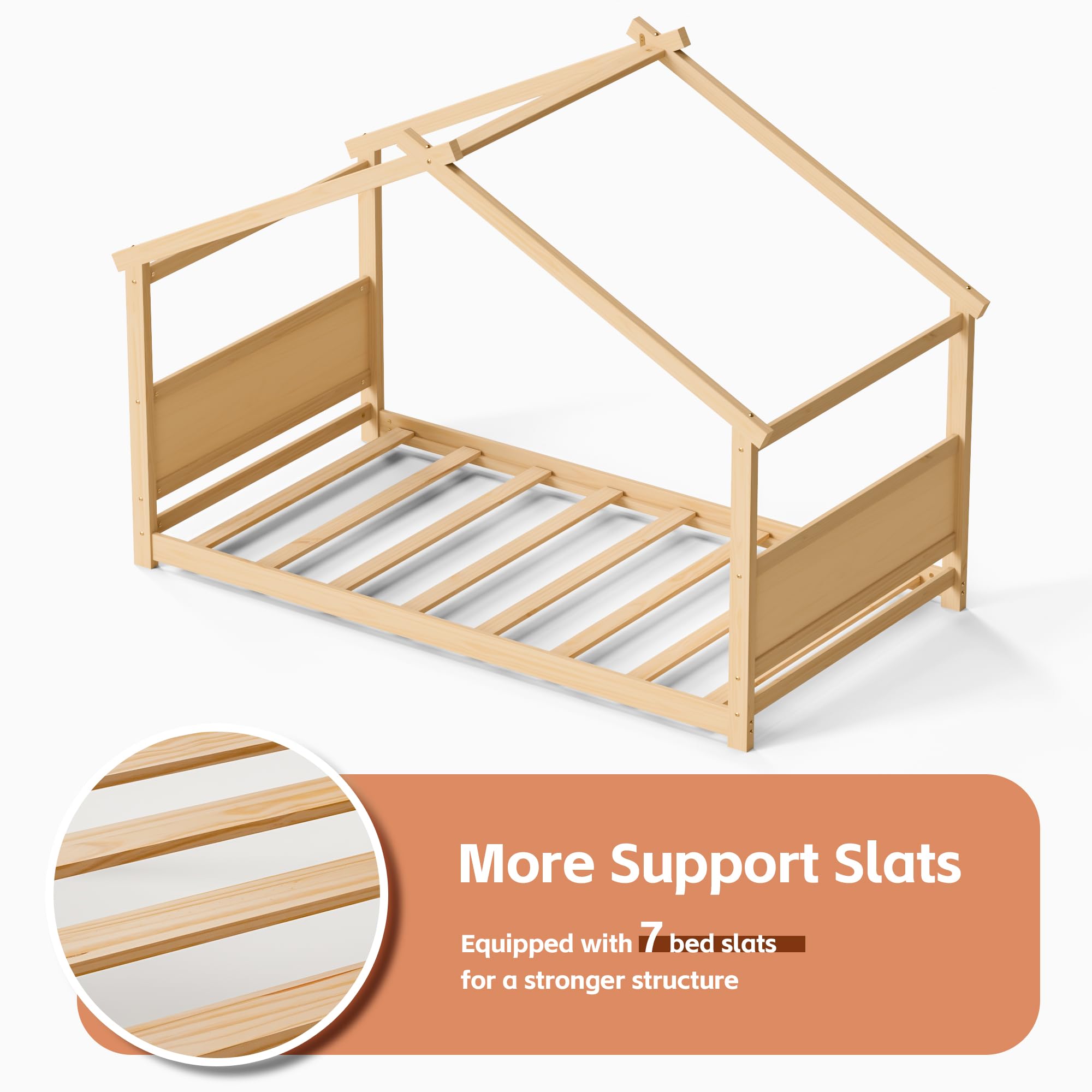 Twin Floor House Bed Frame with Headboard and Footboard