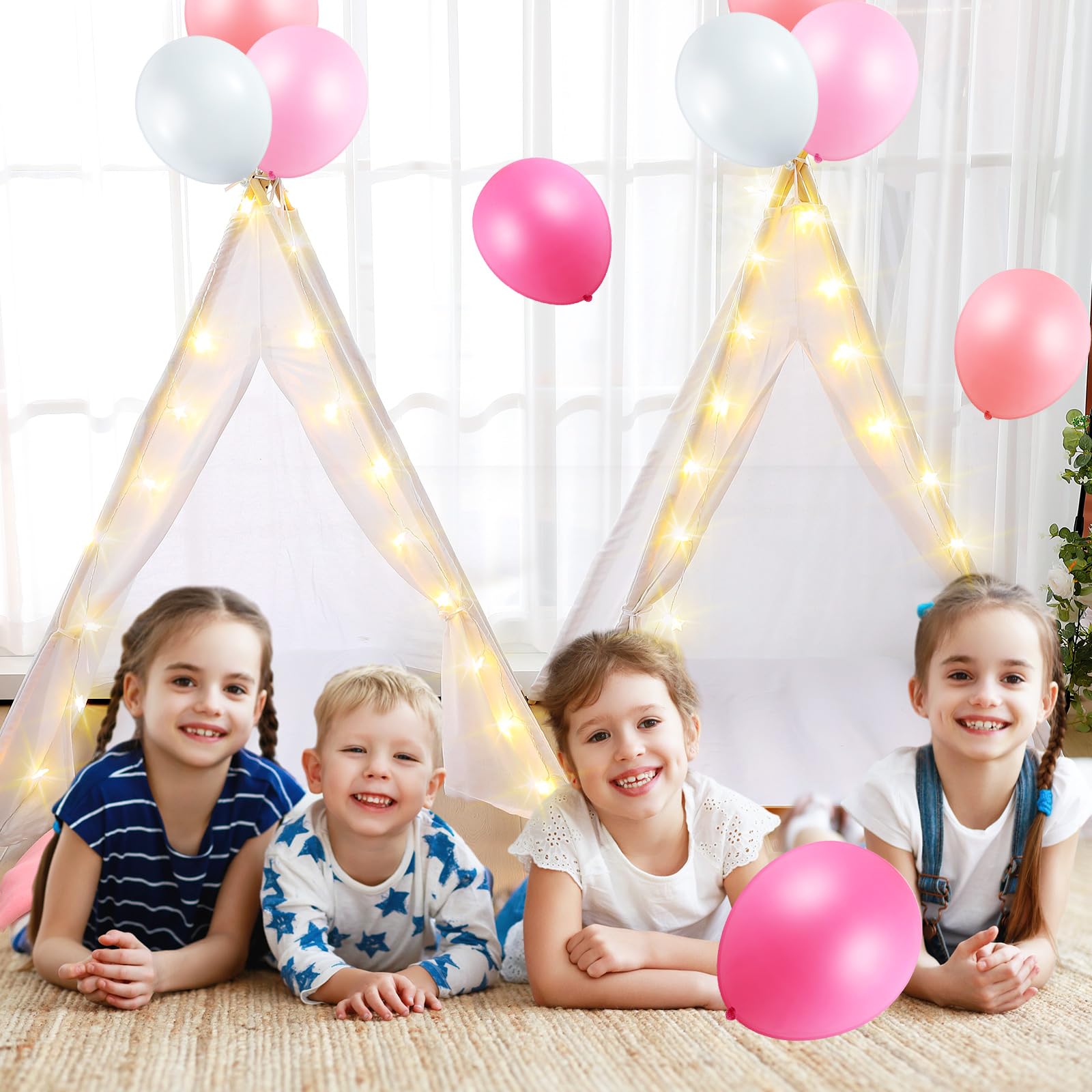 Kids Sleepover Teepee Tent Set with Air Mattress and Lights