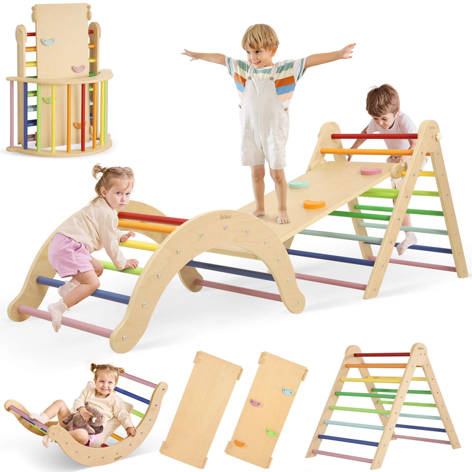 7-in-1 Climbing Toys for Toddlers 1-3 Inside, Foldable Wooden Montessori Climbing Se