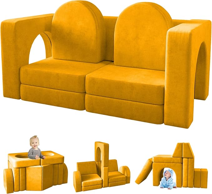 Kids Couch 10PCS, Modular Kids Play Couch for Playroom Bedroom, 10 in 1 Multifunctional