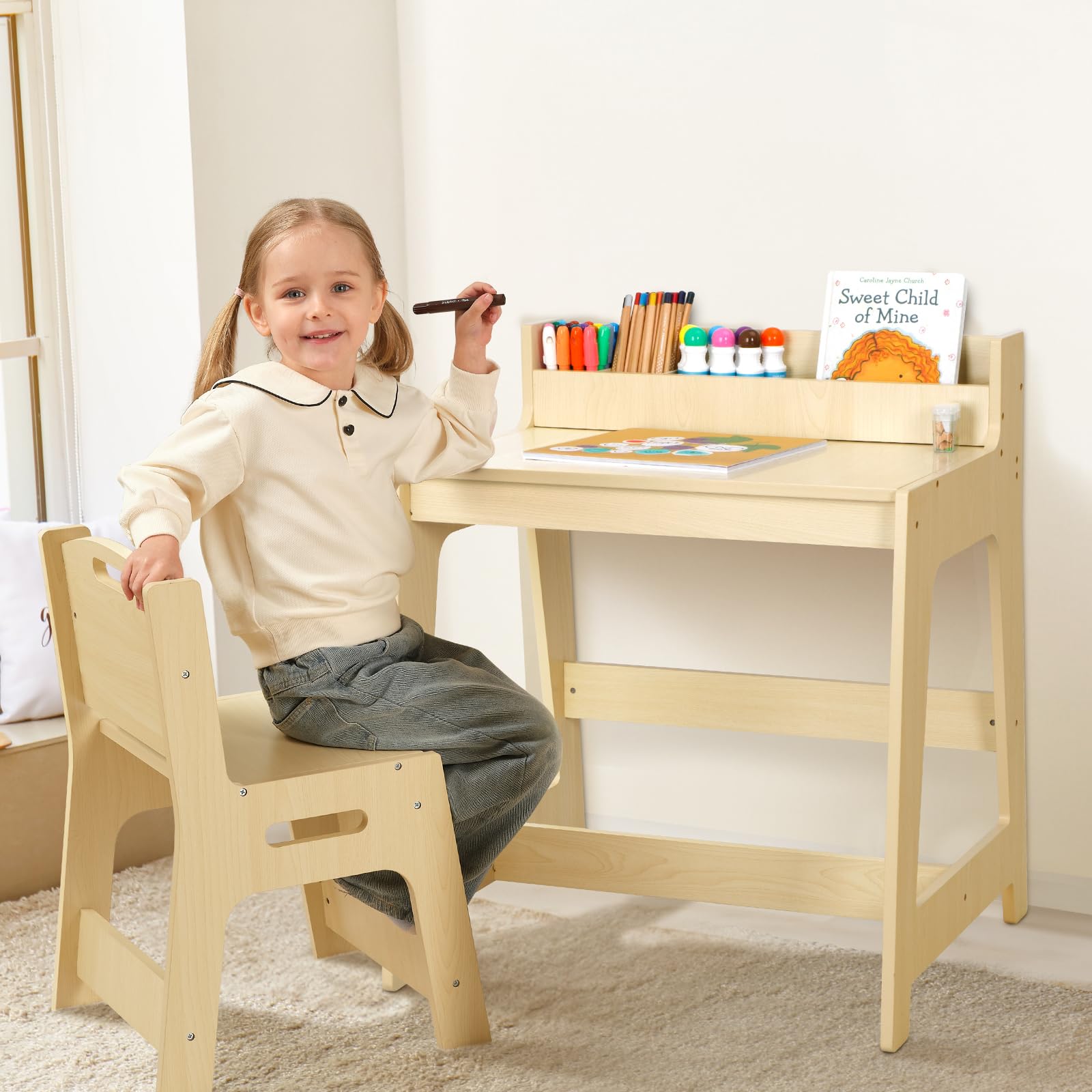 Desk and Chair Set, Toddler Student Desk and Chair Set for Bedroom