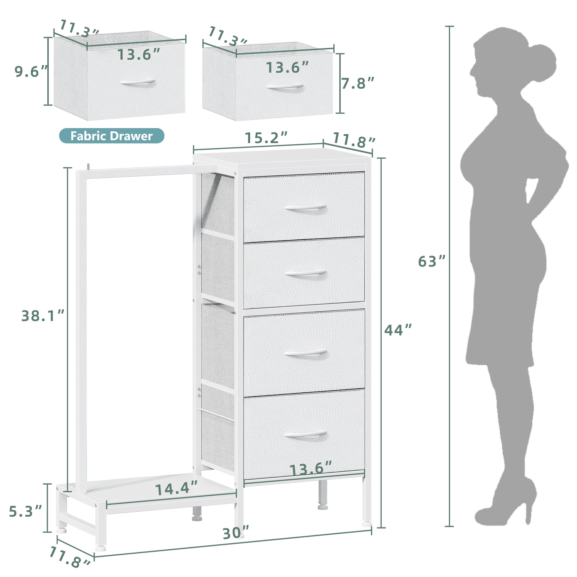 4-Drawer Dresser with Hanging Rack for Bedroom