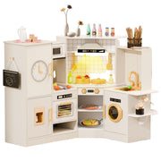 Coner Wooden Play Kitchen with Real Lights & Sounds, Trendy Home Style Kitchen Playset