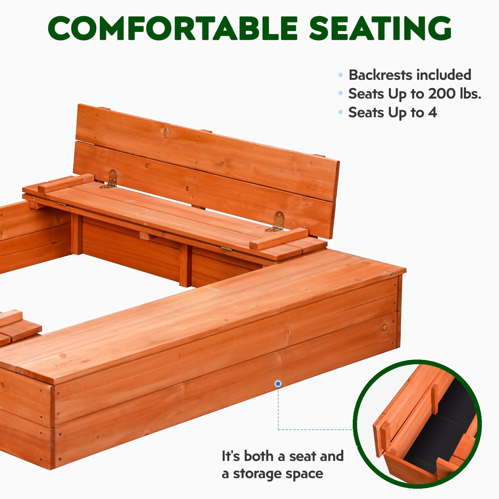 Wooden Outdoor Sandbox with Cover 47x47 Inch