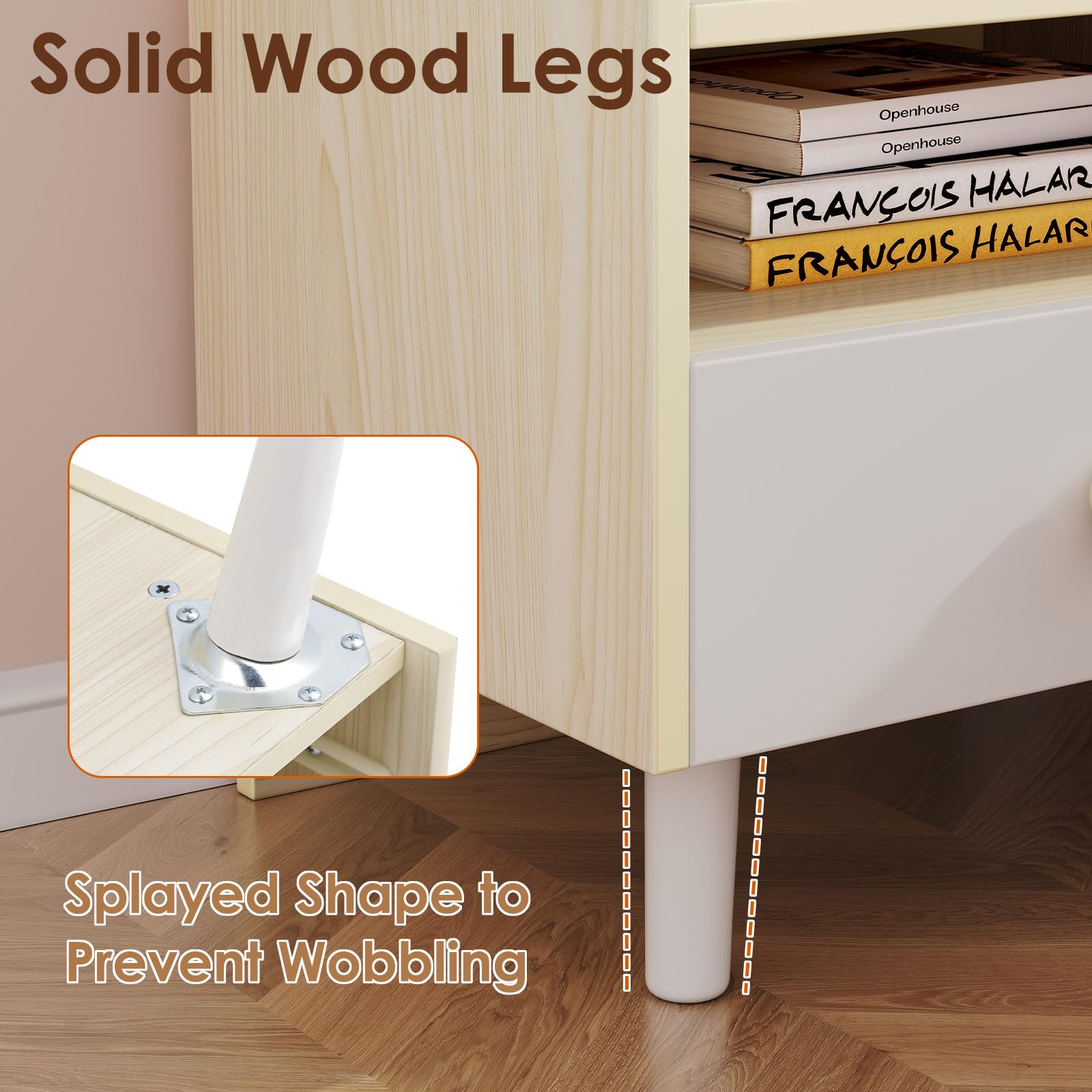 Kids Wooden Nightstand with Drawer and Open Shelf