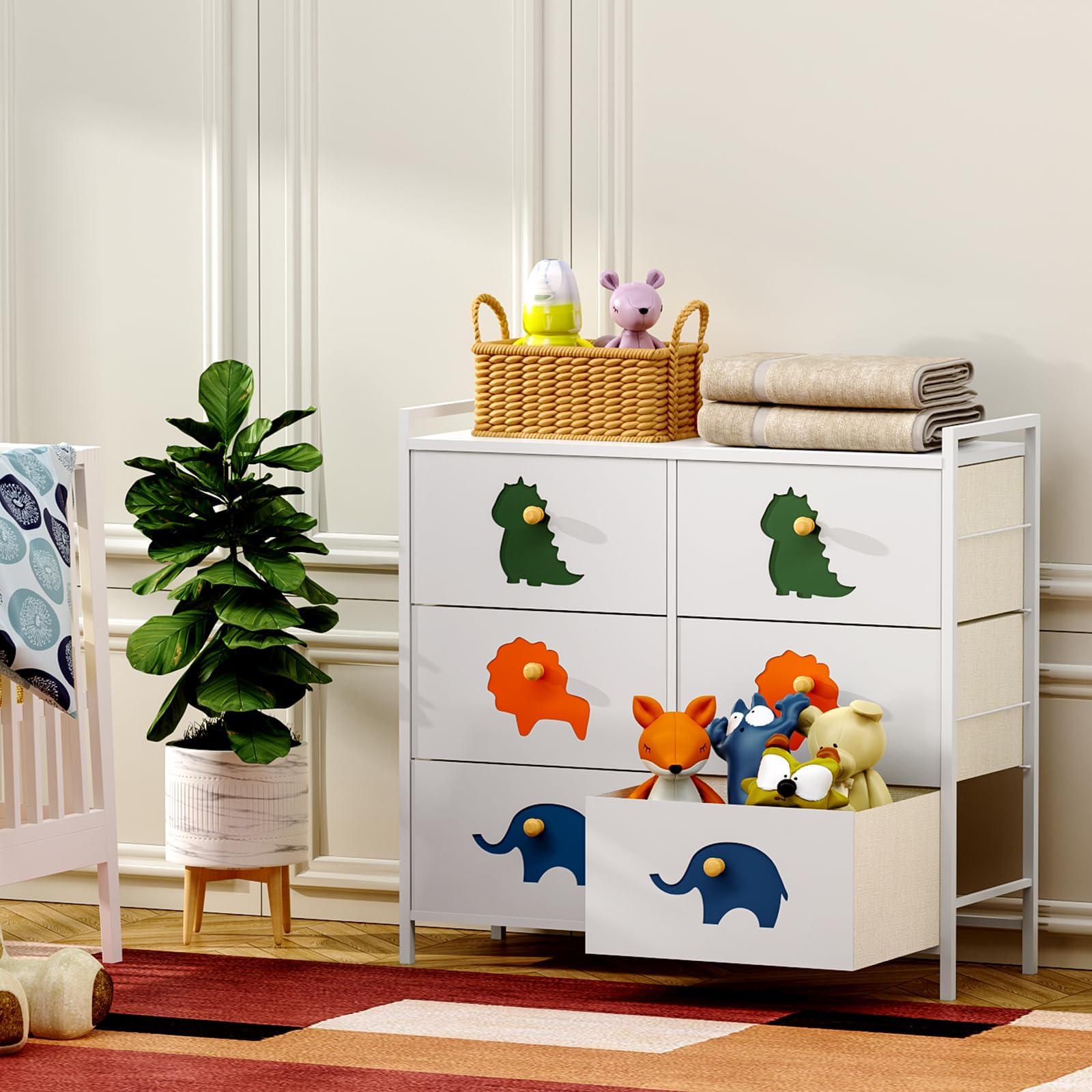 Kids Dresser for Bedroom, Baby Dresser with 6 Fabric Drawers Tall Storage Organizer