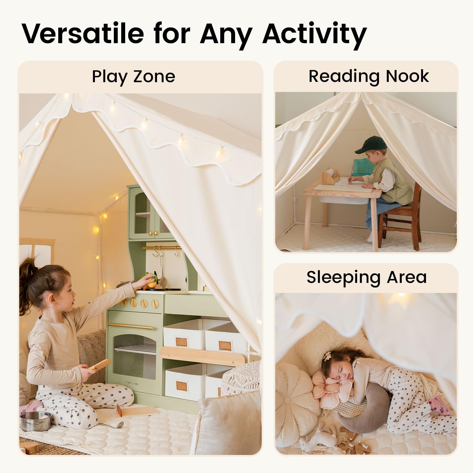 Kids Play Tent with Mat and Star Lights Indoor Playhouse