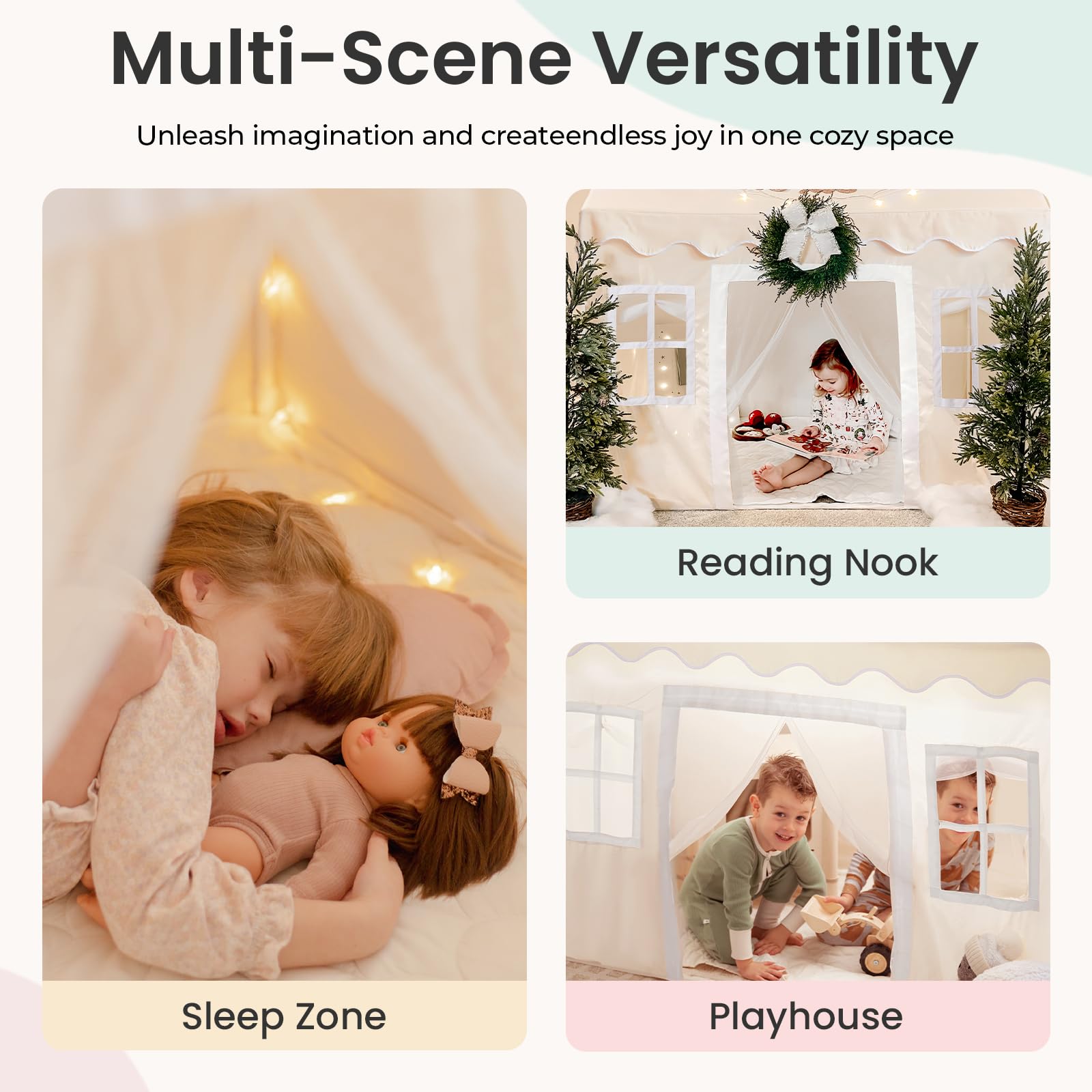Kids Play Tent with Padded Mat and LED Lights