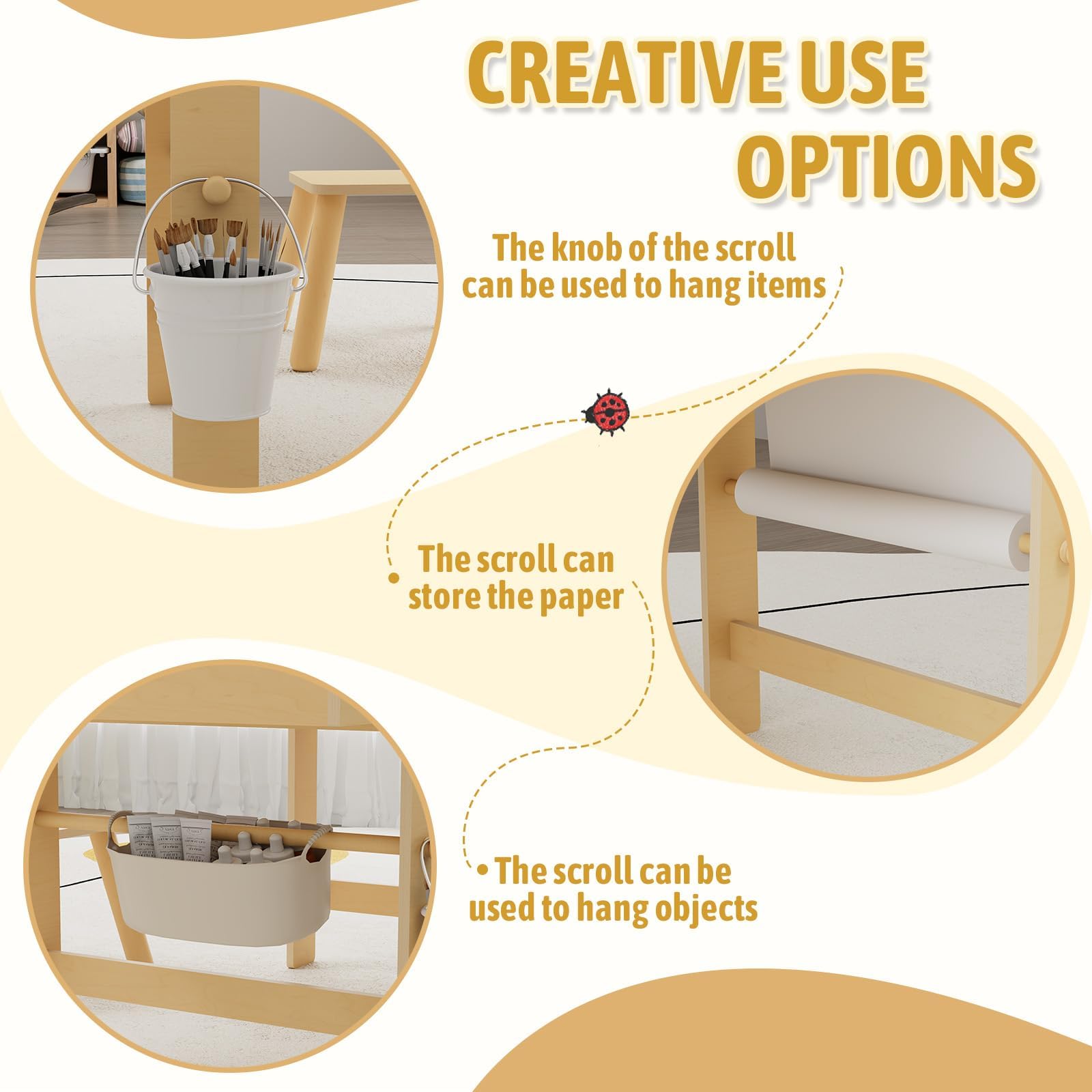 Wooden Kids Art Table and Chairs Set with Storage