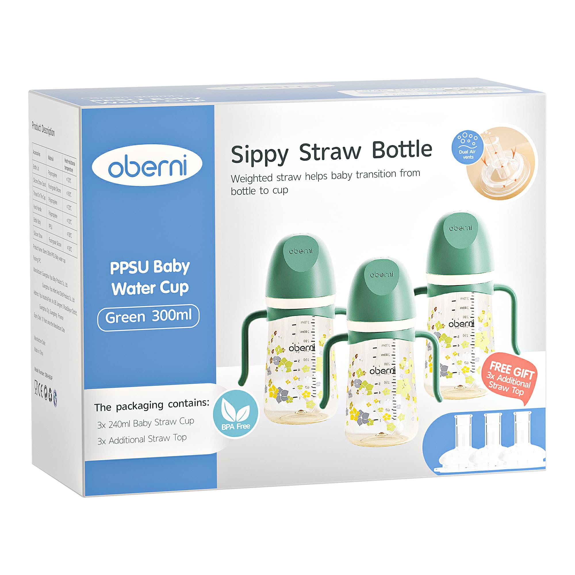 PPSU No Spill Sippy cups,Weighted Straw Toddler Water Bottle with Handle