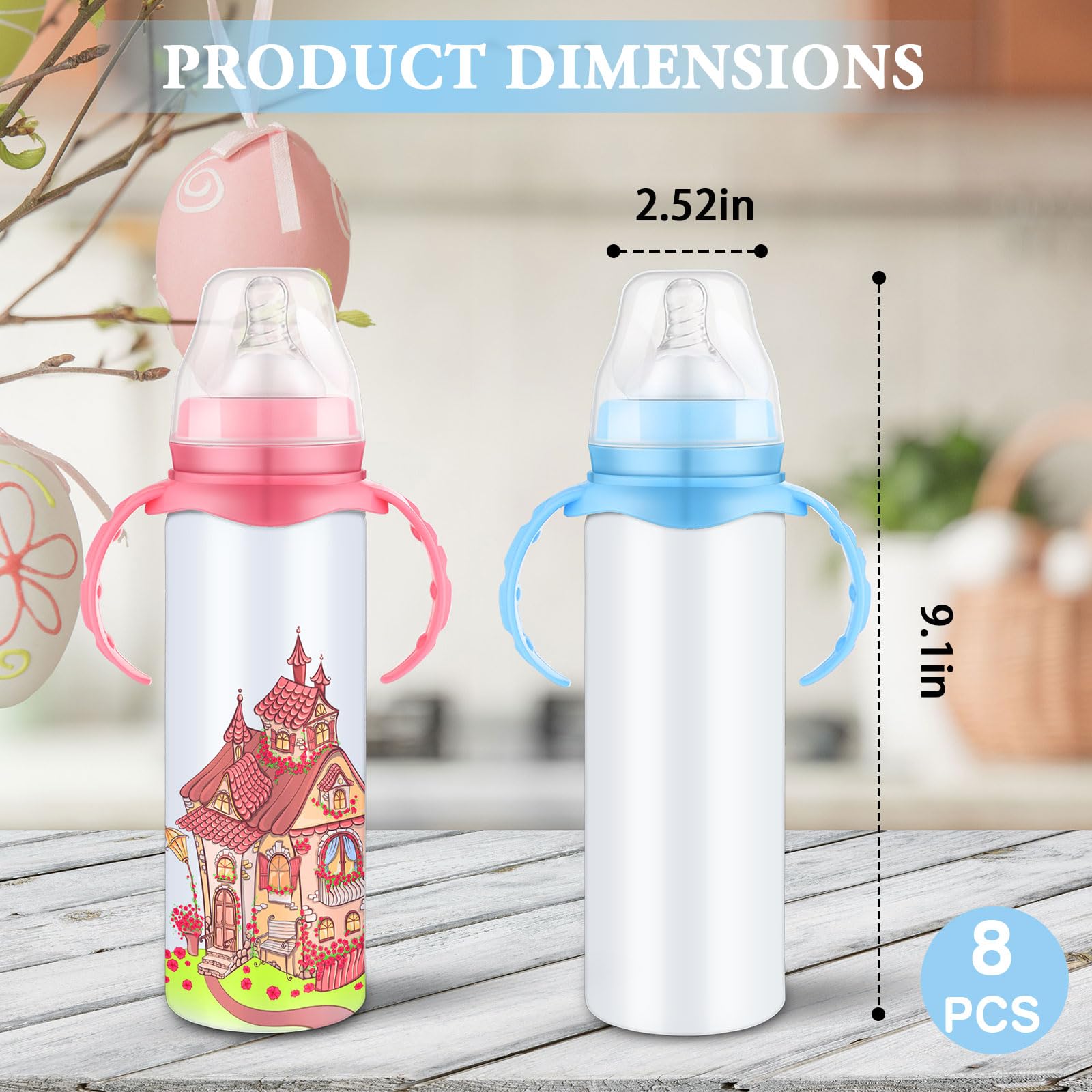Sublimation Blank Sippy Cups with Handle 8oz, Non-toxic Stainless