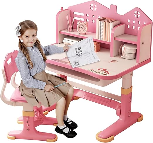 Table and Chair Set, Adjustable Art Desk Girls Desk for Bedroom