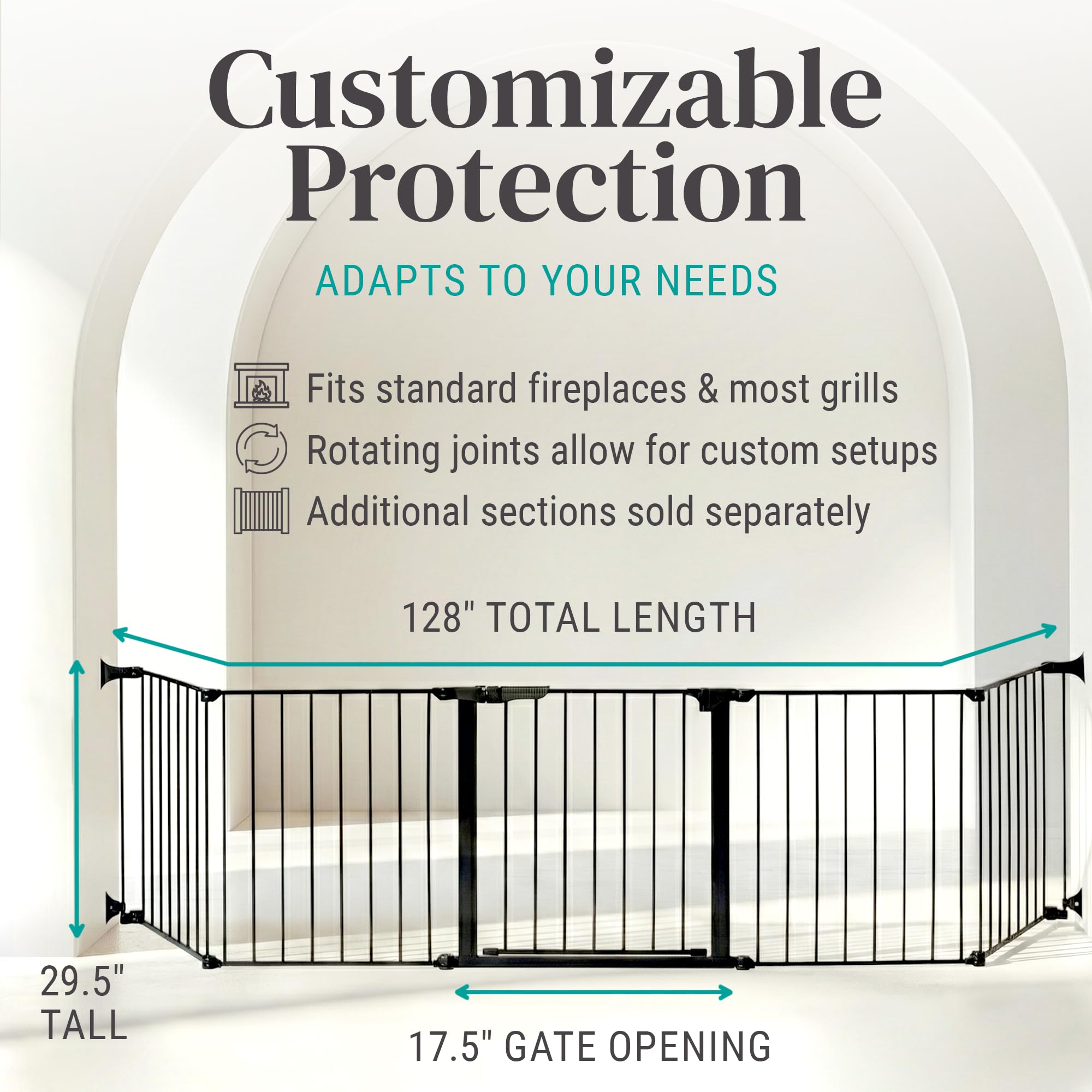 Custom Fit Auto-Closing Fireplace Safety Gate - Adjustable Hearth Enclosure