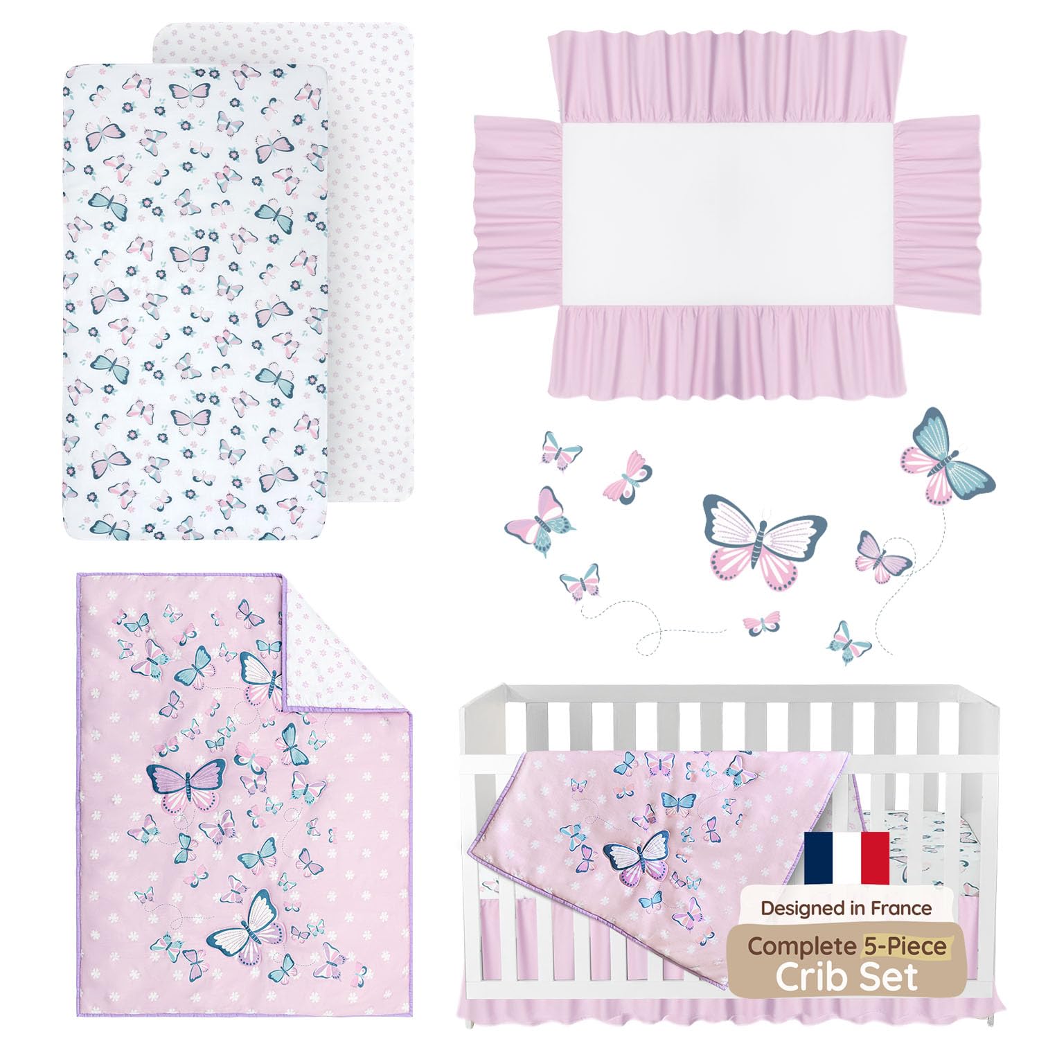 5-Piece Butterfly Crib Bedding Set