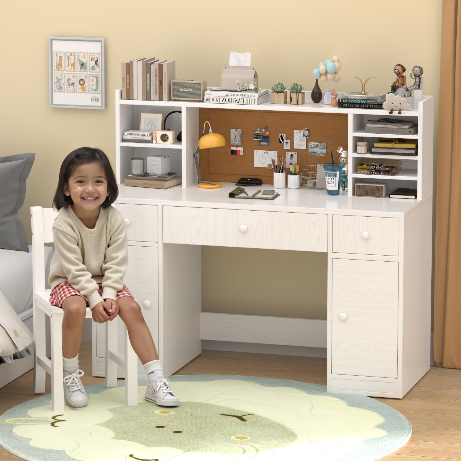 Wooden Kids Desk and Chair Set,48"*20" Kids Study Desk