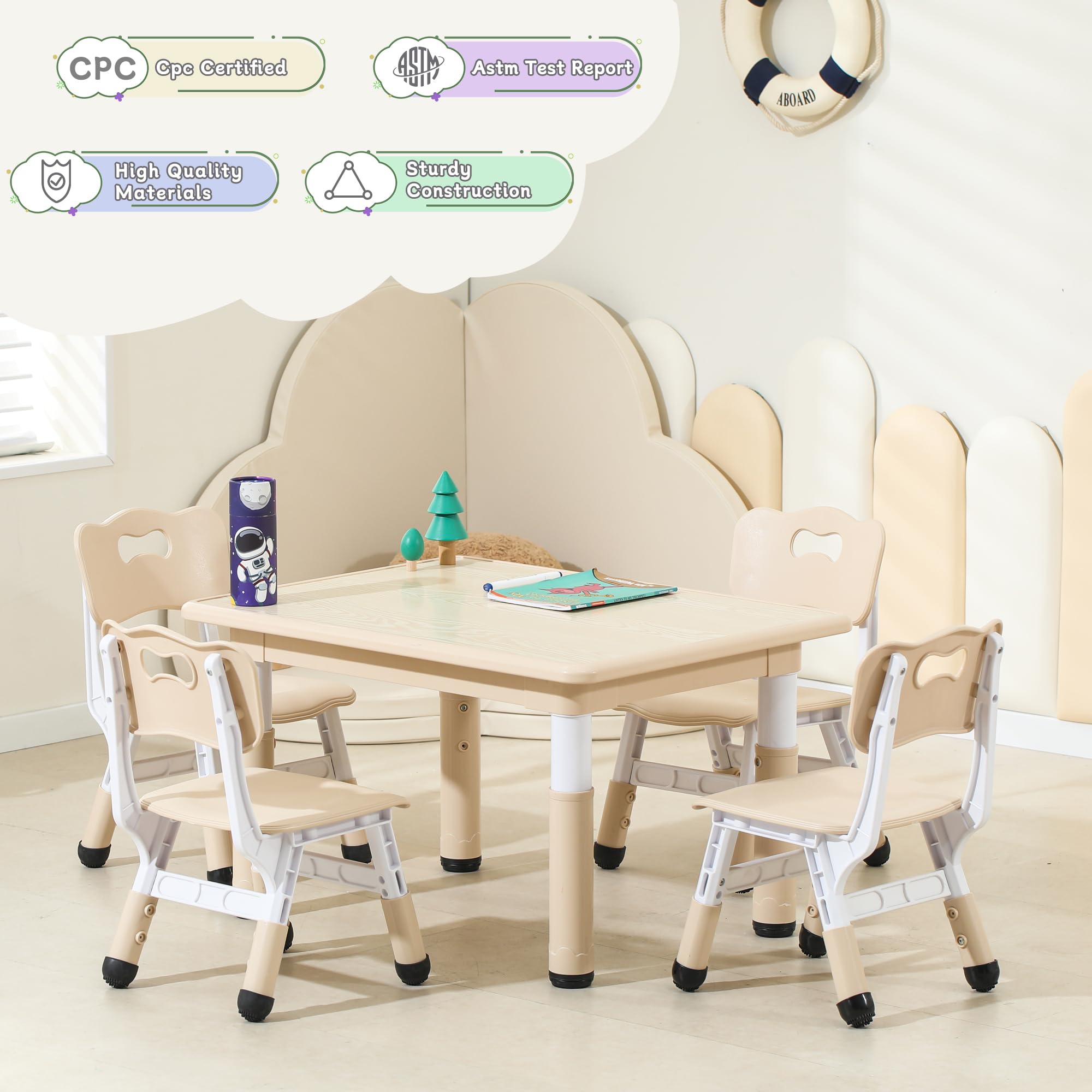 Height-Adjustable Kids Table and Chair Set with Graffiti Desktop