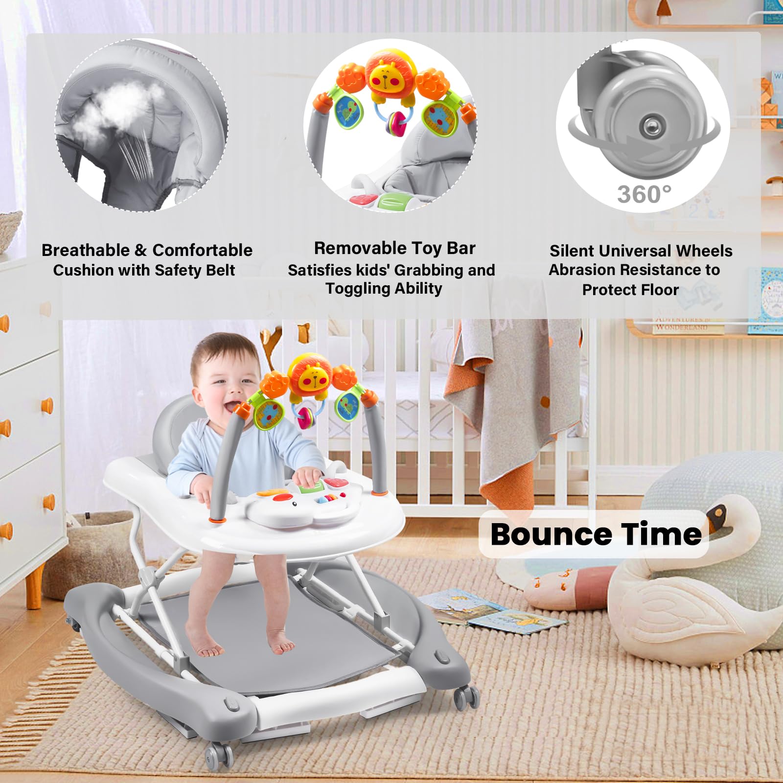 5-in-1 Baby Walker with Bouncer and Activity Center