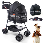 Pet Stroller for Small Dogs Cats with Wheels, Detachable Carrier, Max Load 33 lbs
