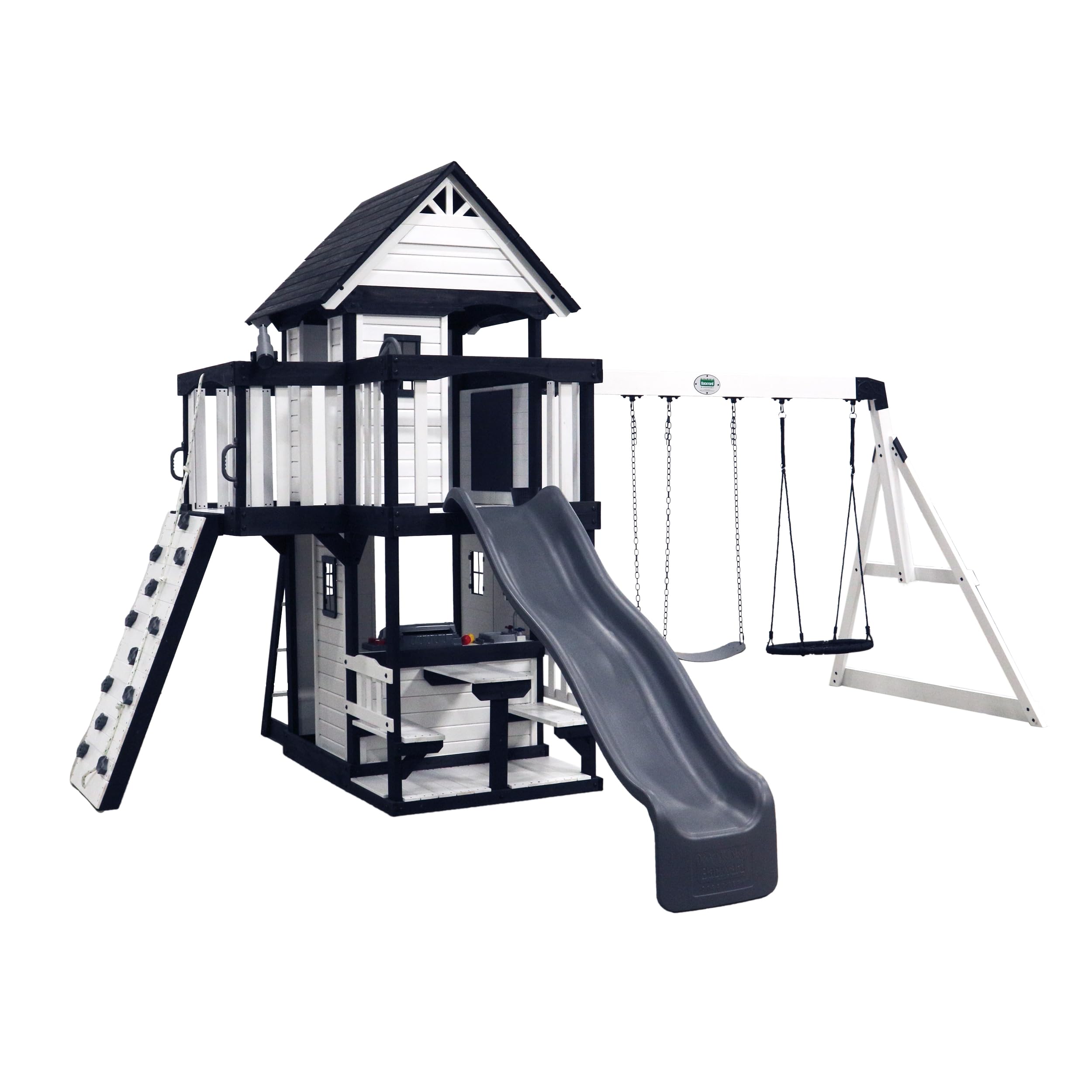 Cedar Wood Swing Set with Clubhouse and Wave Slide