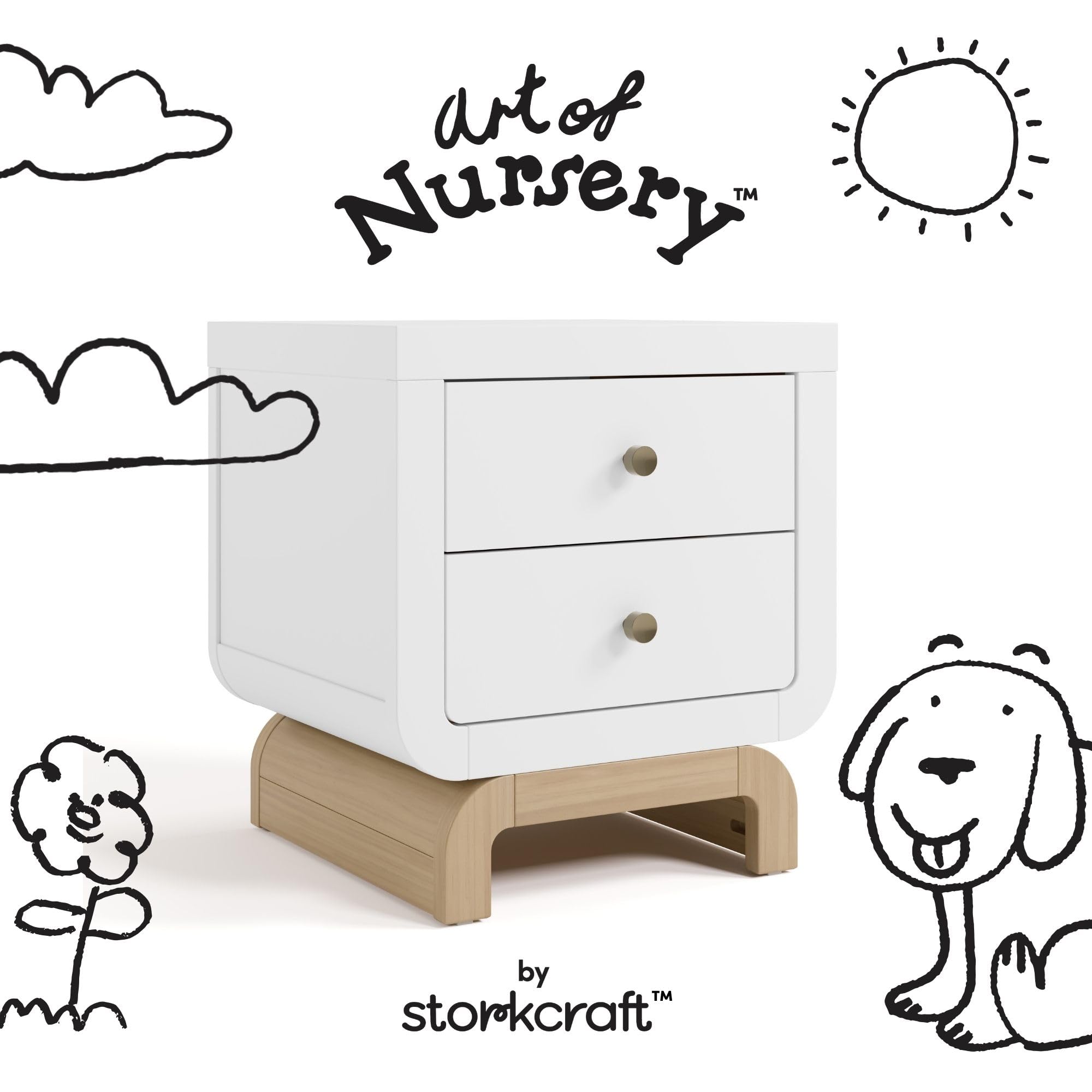 2 Drawer Nightstand with Curved Base for Kids Bedroom
