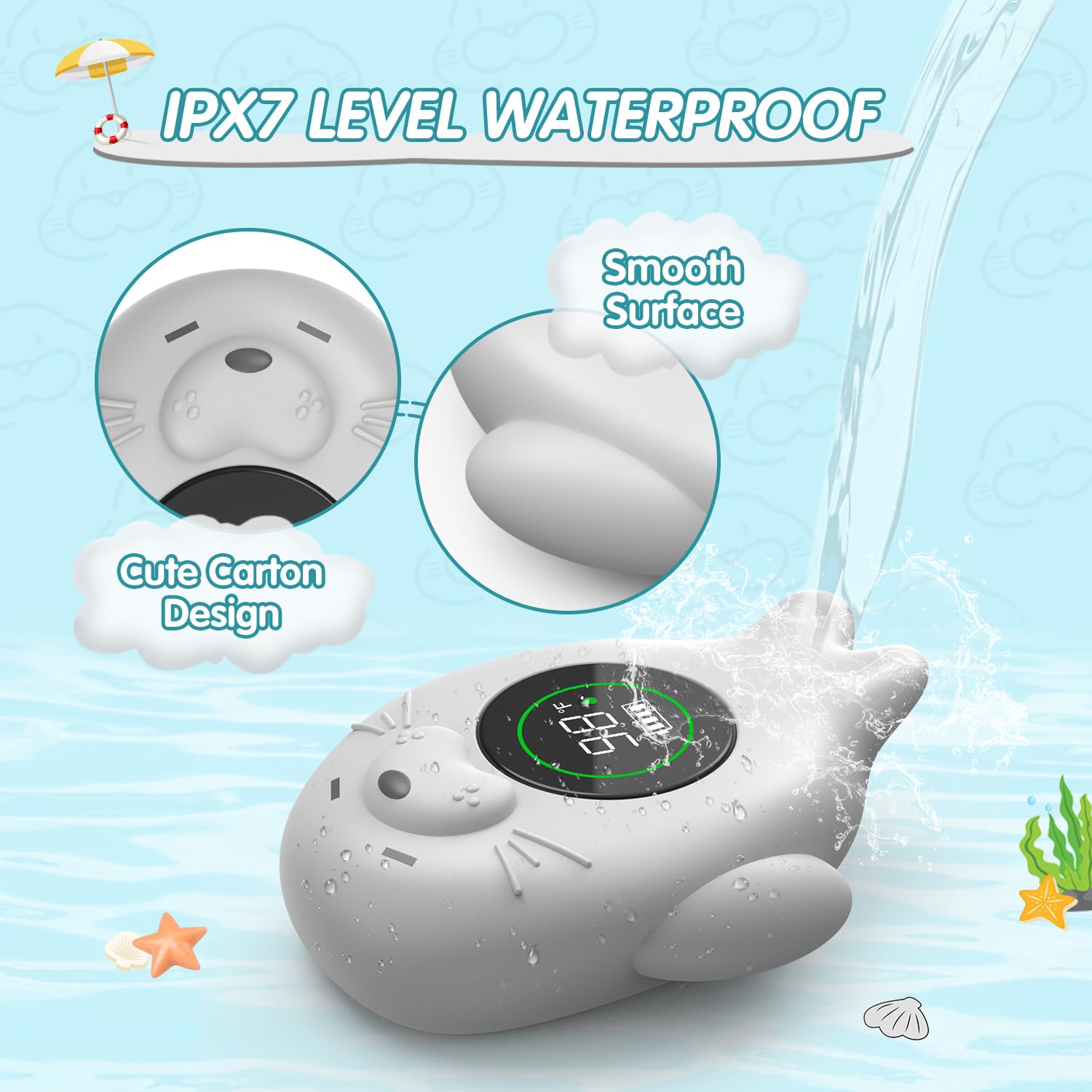 Rechargeable Bath Thermometer Baby Safety, Bath Temp Thermometer for Tub, Floating Shower Temperature Toy for Pregnancy Infant Kids