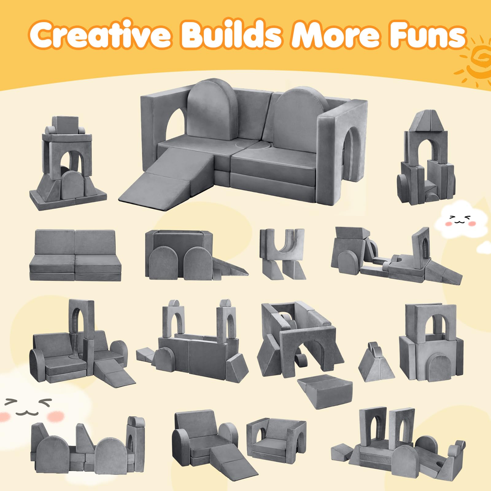 14-Piece Modular Play Couch for Kids