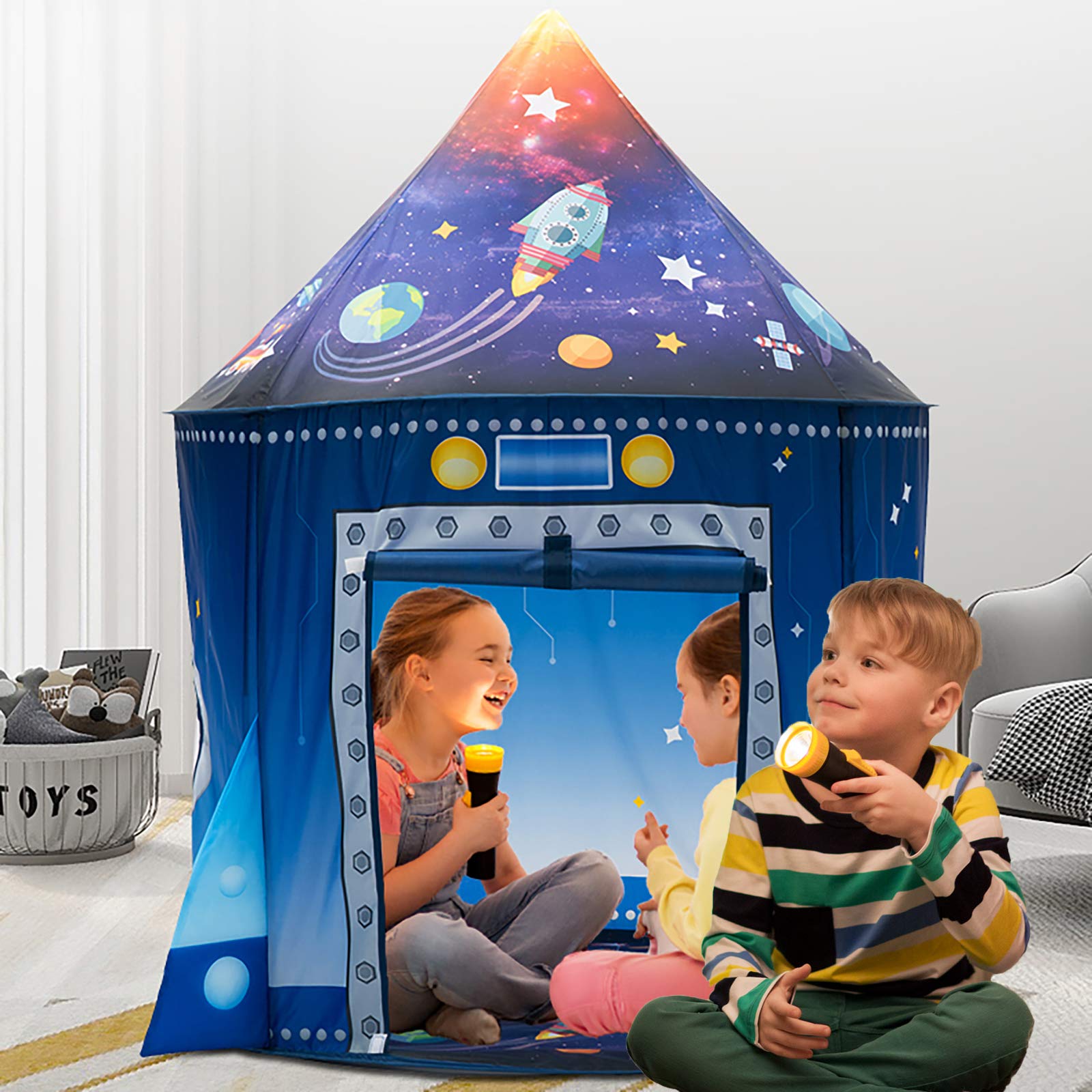 Rocket Ship Play Tent for Kids Space Themed Playhouse