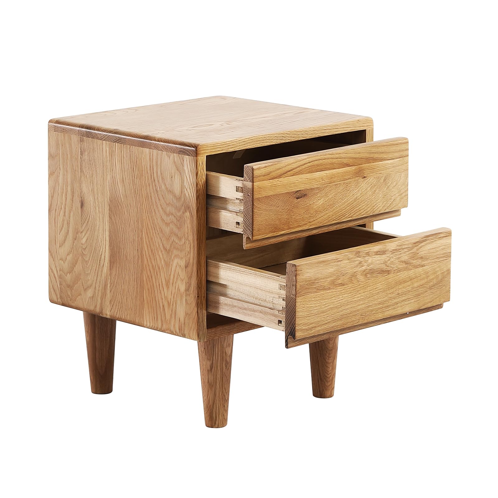 Solid Oak Wood Nightstand with 2 Drawers - Natural Bedside Table