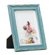 5x7 Picture Frame, Gold Beads & Swirls Against Muted Blue
