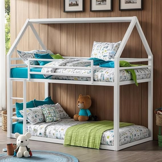 Staircase Bunk Bed with Slide for Kids,Low Bunk House Bed