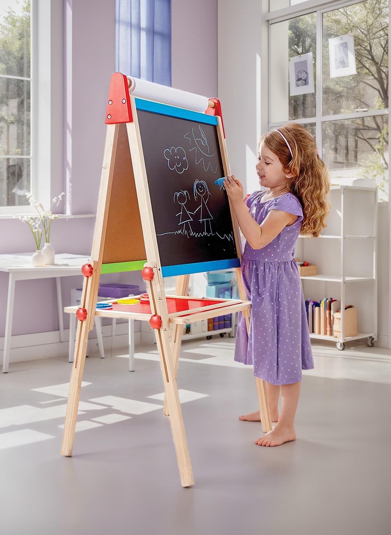 All-in-One Adjustable Kids Art Easel with Magnetic Whiteboard and Chalkboard