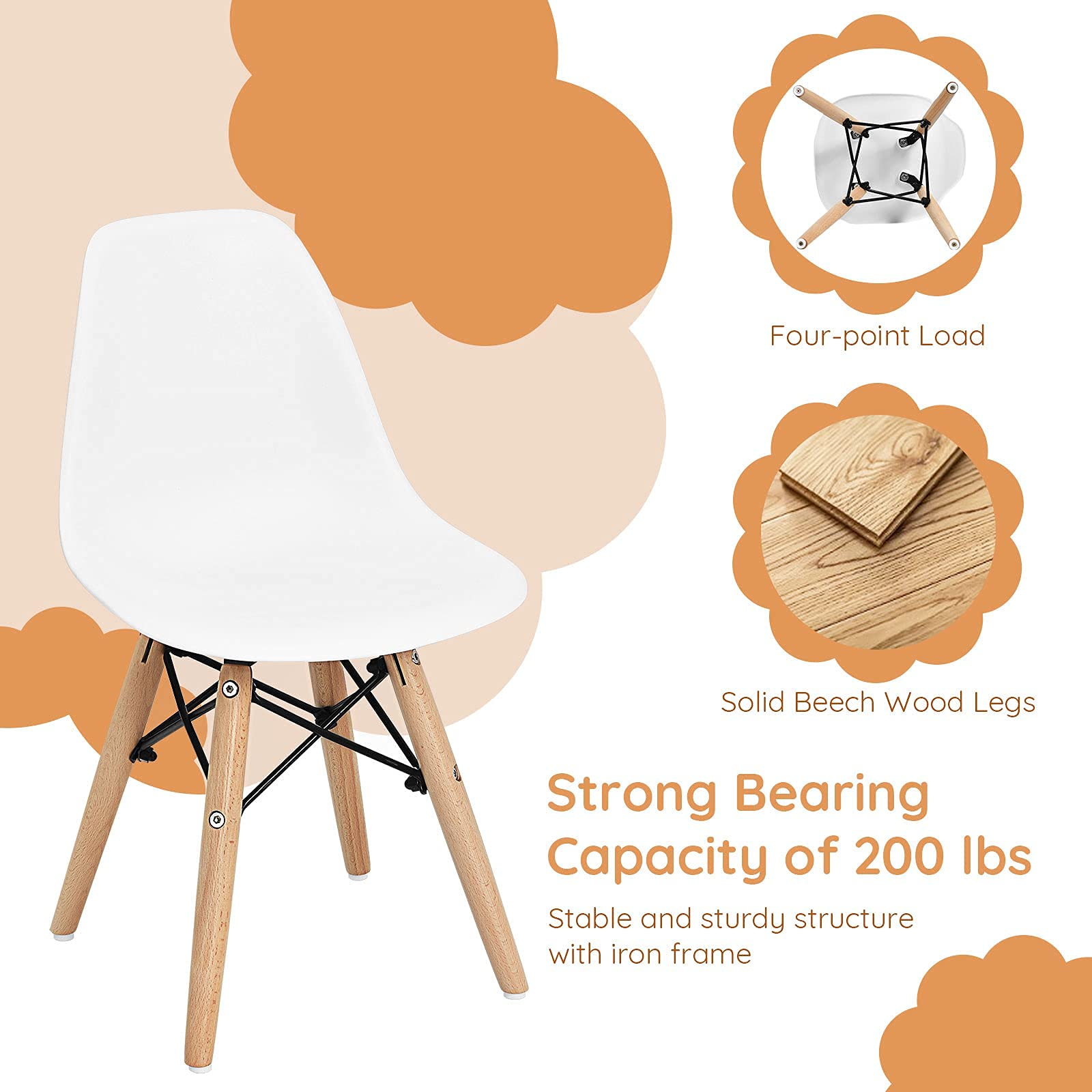 Kids Mid-Century Modern Desk Chair Set - 4 Pack White Toddler Chairs