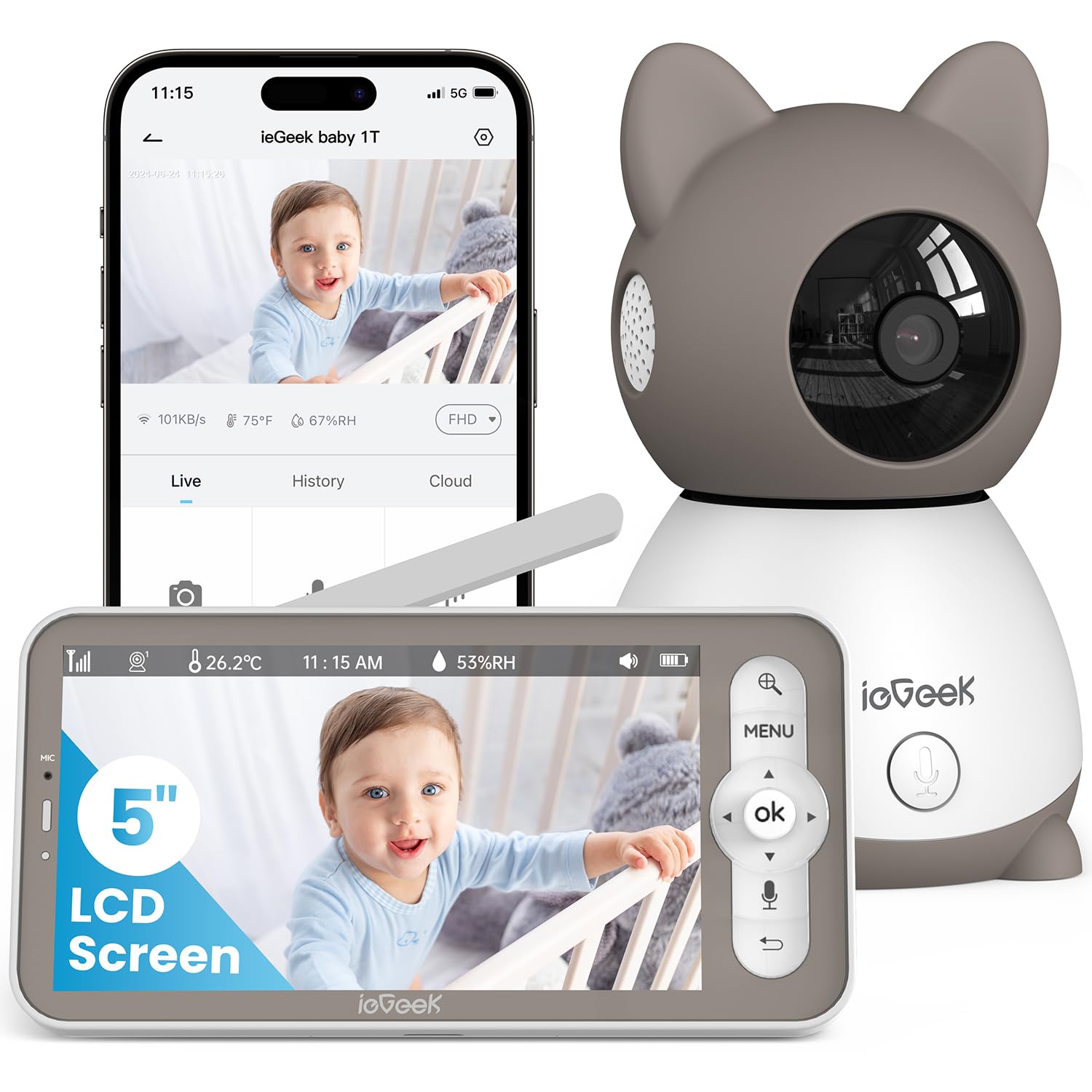 Monitor with 2K Camera and Audio - Video Monitor with 5" Screen