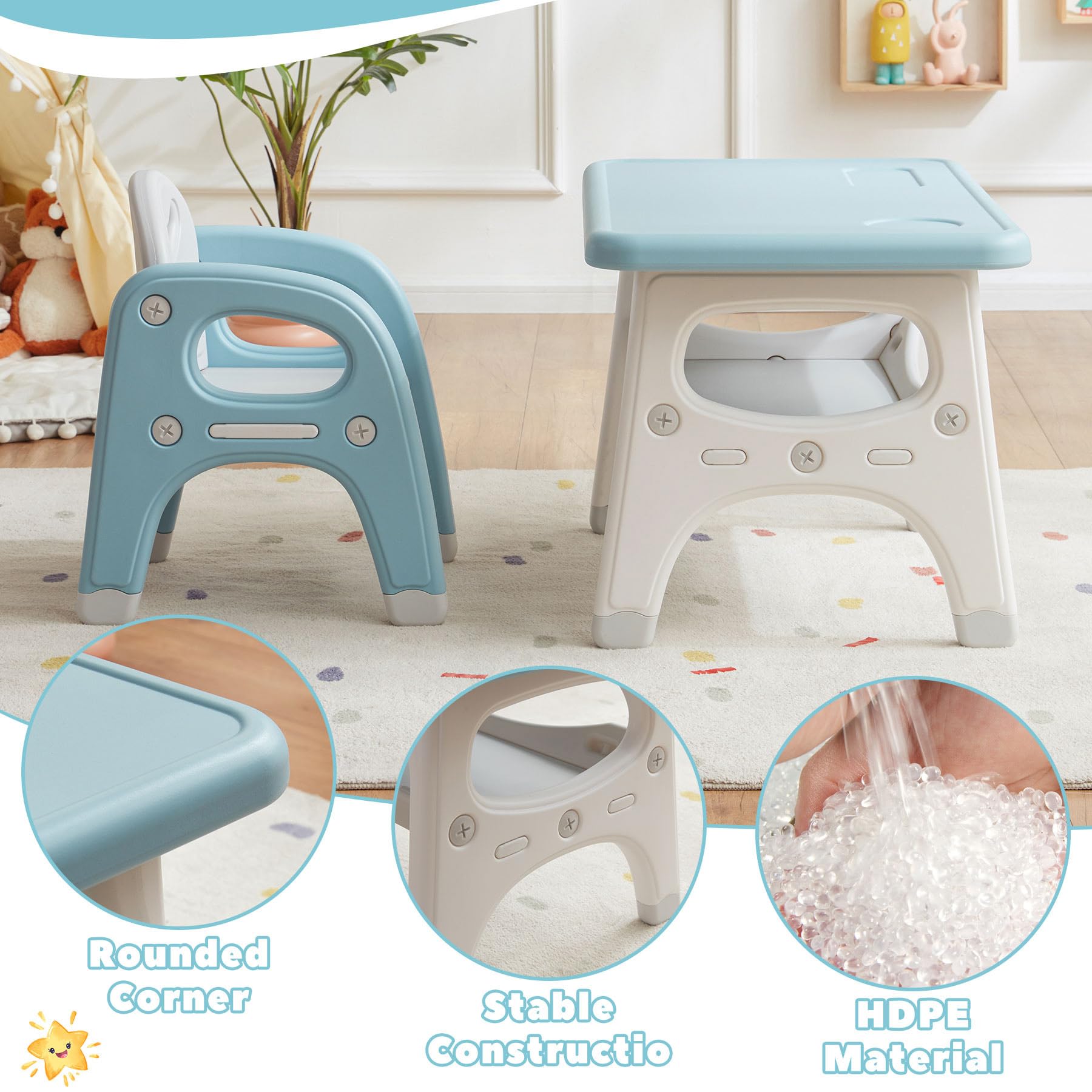 Kids Table and Chairs Set with Built-In Storage