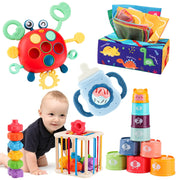 Montessori Baby Toy for 6 12 18 Months,Teether Rattle Toy Tissue Box Pull String Crab Toy