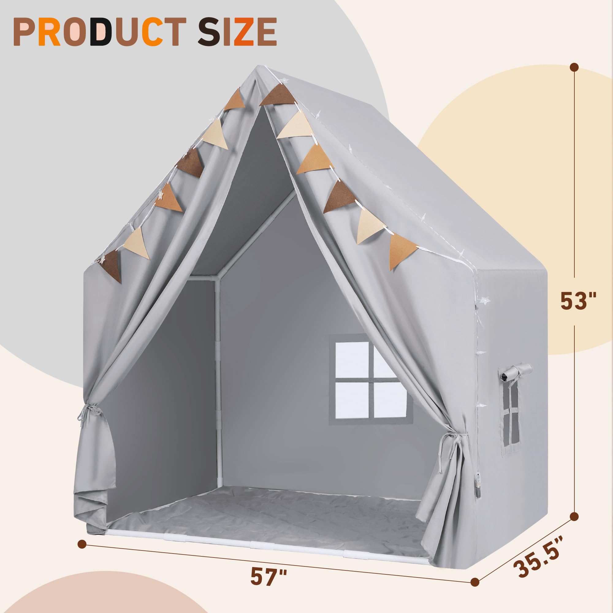 Kids Play Tent with Padded Mat & Star LED Lights for Ages 4-8-10 Year Old Girls Boys