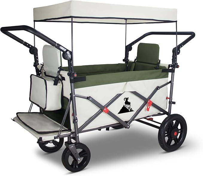 Foldable Wagon with Canopy - Collapsible Utility Cart with 2 Seats & Belt