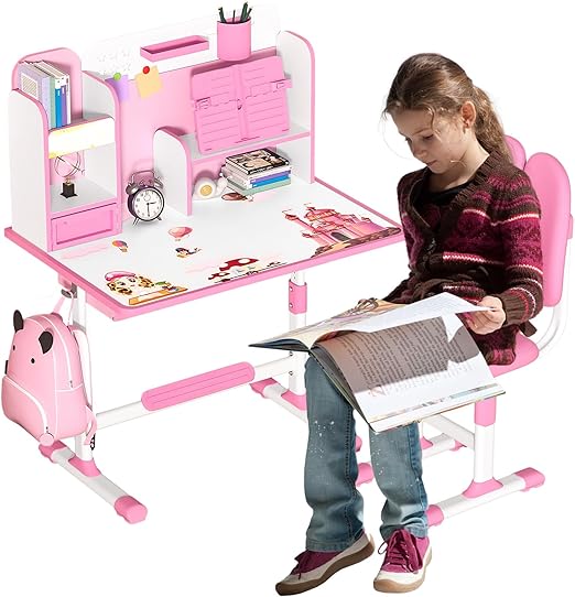 Table and Chair Set, Adjustable Art Desk Girls Desk for Bedroom