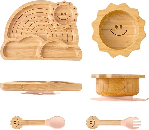 Suction Plates Bowls Set for Baby Toddler - Includes Bamboo Bowl