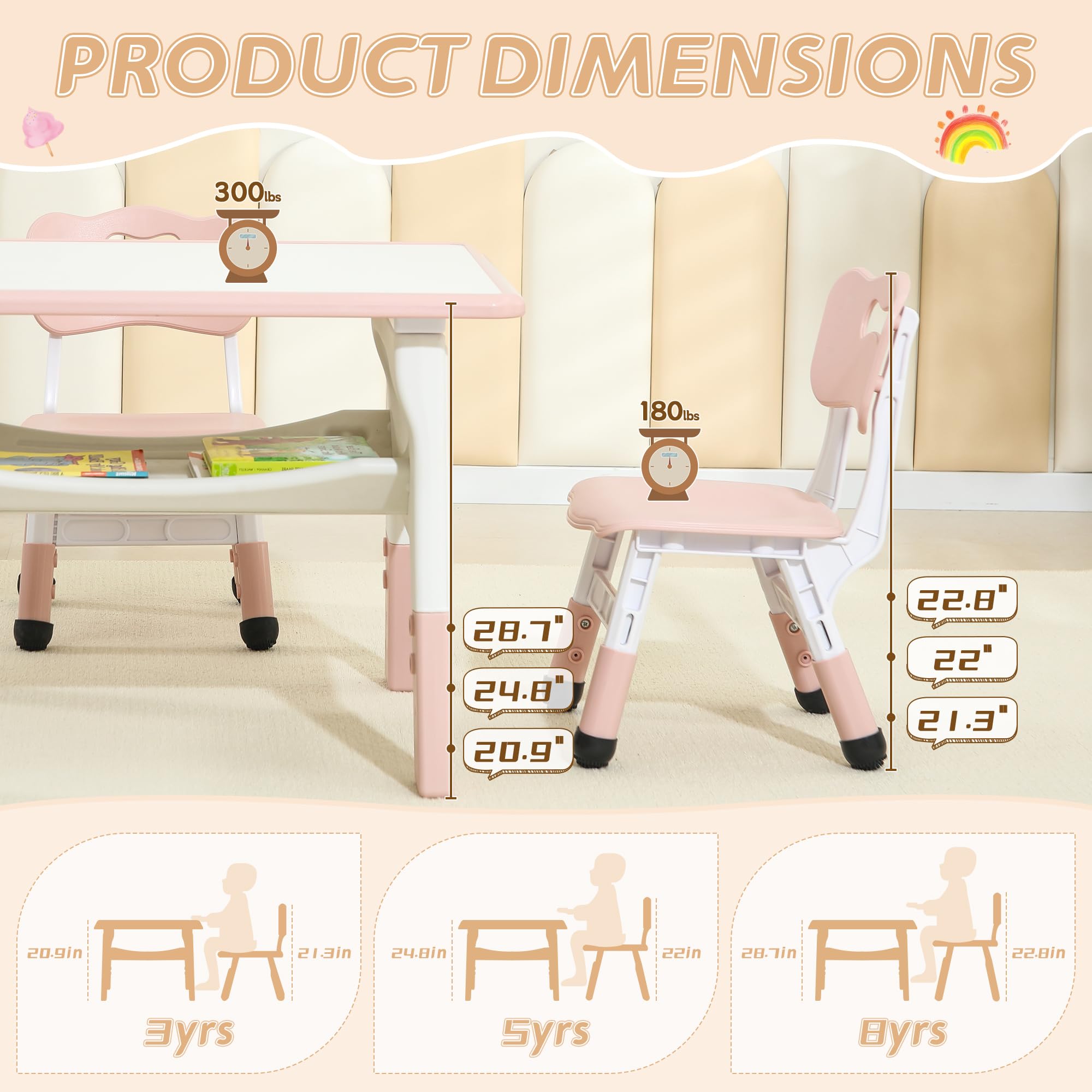 Kids Table and Chairs Set Height Adjustable Toddler Activity Table
