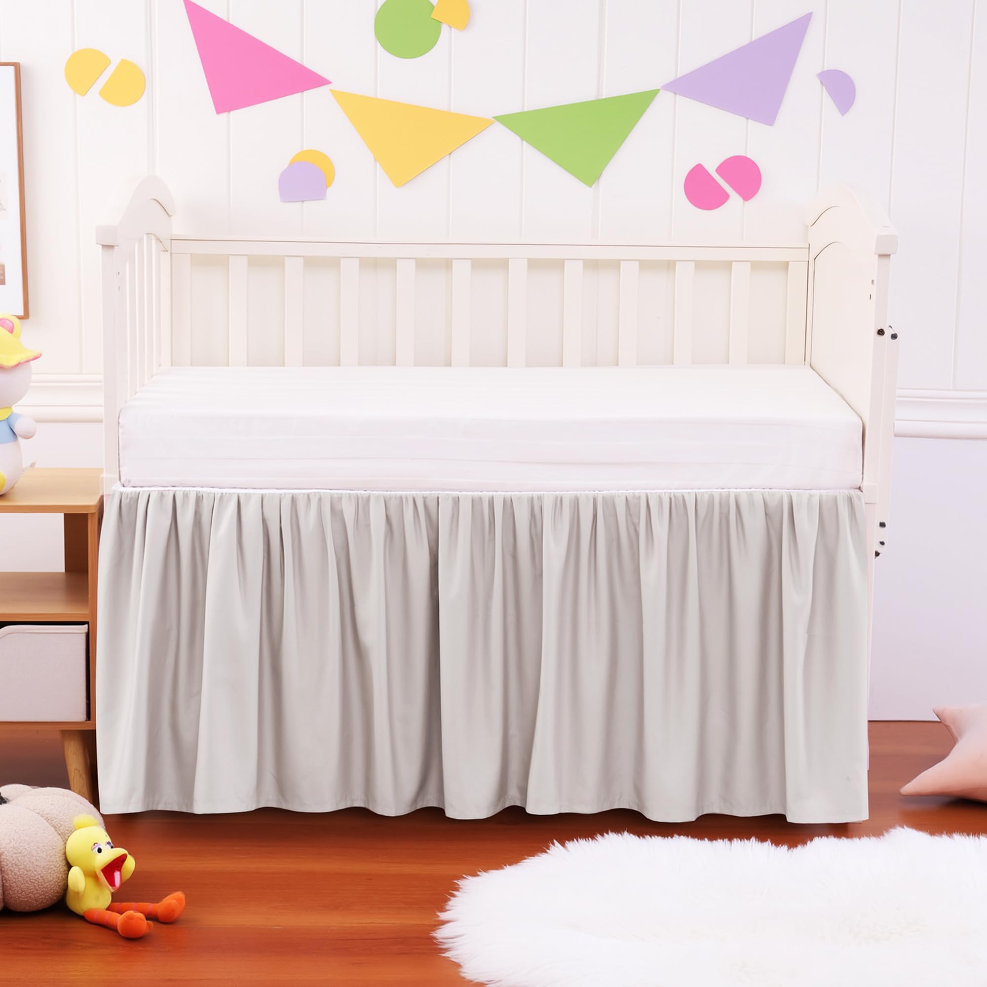 Crib Bed Skirt Dust Ruffle 100% Cotton - Natural, Soft, Breathable for Baby's Delicate Skin, Nursery Toddler Crib Bed Skirt for Baby Boys Girls, Fits Standard Cribs 28" x 52" with 14" Drop